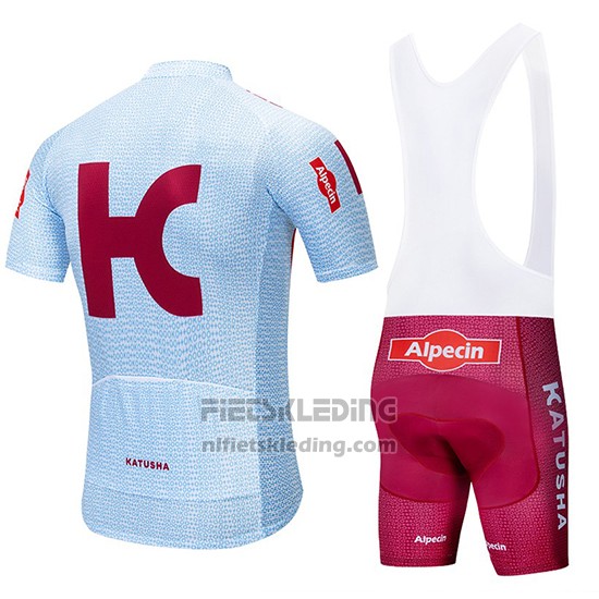2019 Fietskleding Katusha Alpecin Lichte Blauw Rood Korte Mouwen en Koersbroek